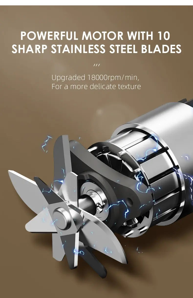 Ultimate Portable Electric Blender with 10 Stainless Steel Blades for On-the-Go Smoothies