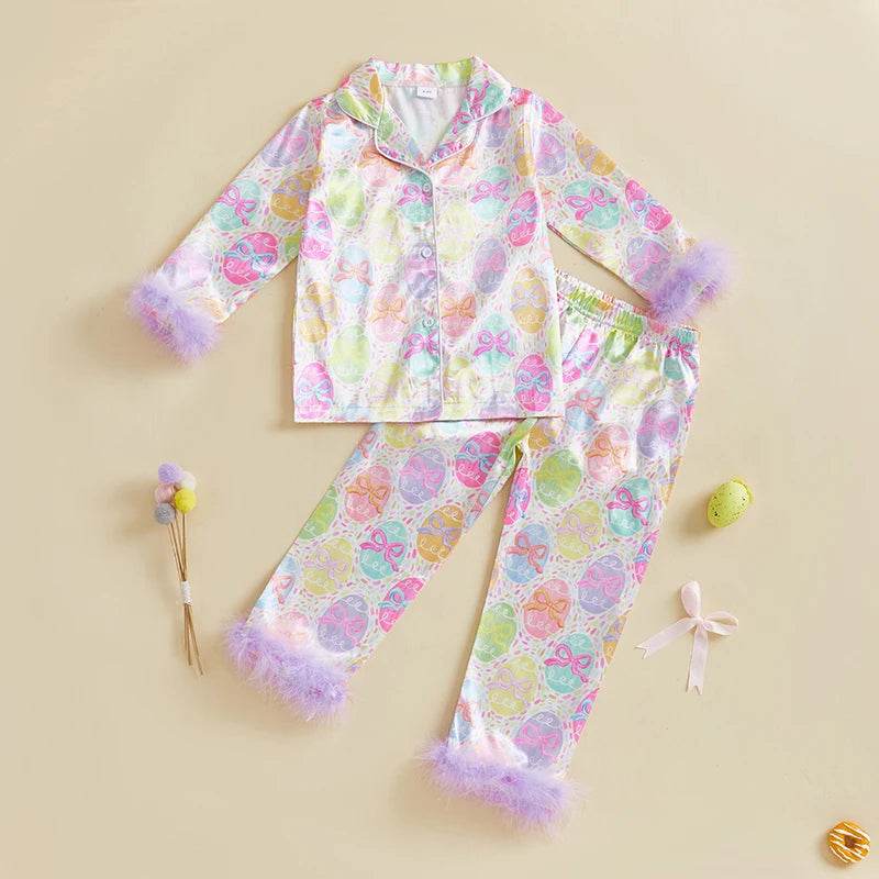 Easter Boys Pajamas Set Bunny Print Cozy Long Sleeve Tops with Matching Pants Sleepwear for Kids - Estalios