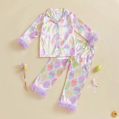 Easter Boys Pajamas Set Bunny Print Cozy Long Sleeve Tops with Matching Pants Sleepwear for Kids - Estalios