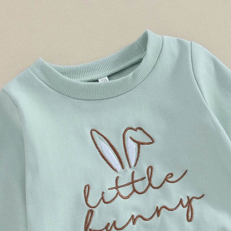 2023-11-07 Lioraitiin 0-3Y Toddler Girls Easter Outfit Letter Bunny Embroidery Long Sleeve Sweatshirt and Elastic Waist Pant Set - Estalios
