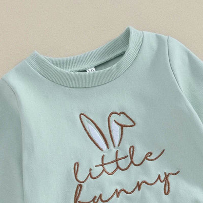 2023-11-07 Lioraitiin 0-3Y Toddler Girls Easter Outfit Letter Bunny Embroidery Long Sleeve Sweatshirt and Elastic Waist Pant Set - Estalios