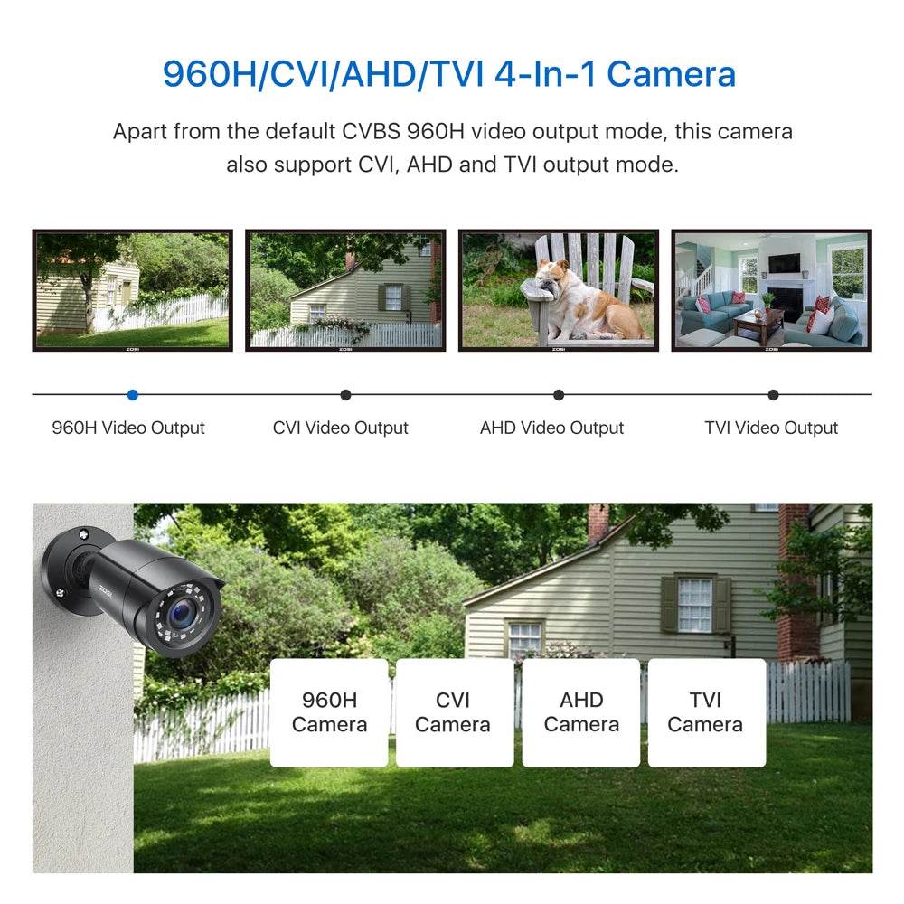 ZOSI 1080P 4 Pack HD TVI Security Cameras Outdoor Indoor Weatherproof Bullet Surveillance Camera for Analog CCTV DVR System - Estalios
