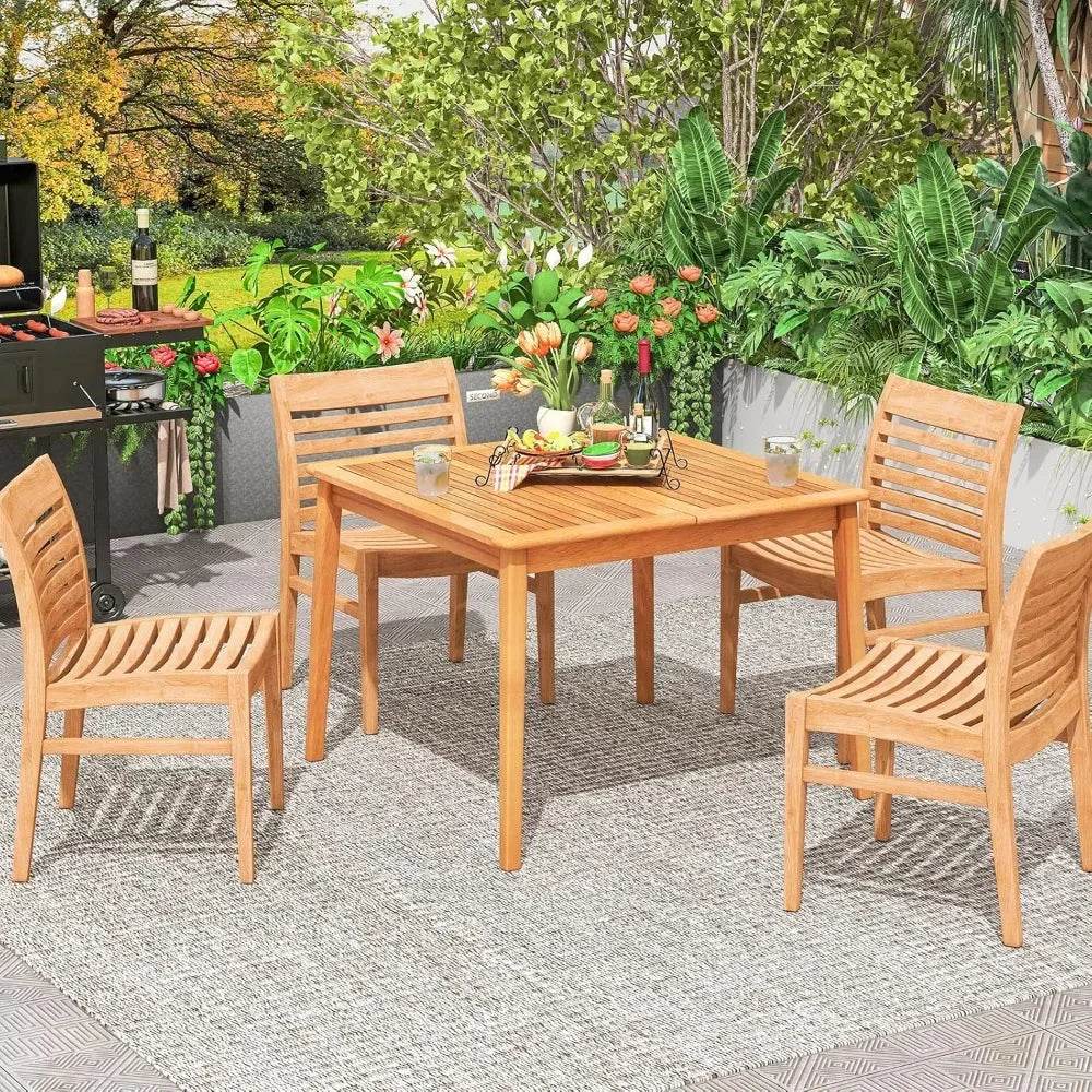 Outdoor Wood Dining Table with Umbrella Hole for Patio - Estalios