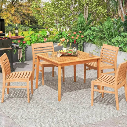 Outdoor Wood Dining Table with Umbrella Hole for Patio - Estalios