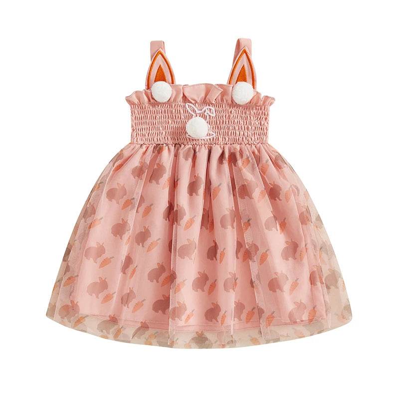 Girls Easter Bunny Print Sleeveless Dress Summer Fashion Casual Kids Princess Dress with Carrot Pattern - Estalios