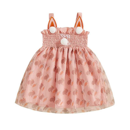 Girls Easter Bunny Print Sleeveless Dress Summer Fashion Casual Kids Princess Dress with Carrot Pattern - Estalios