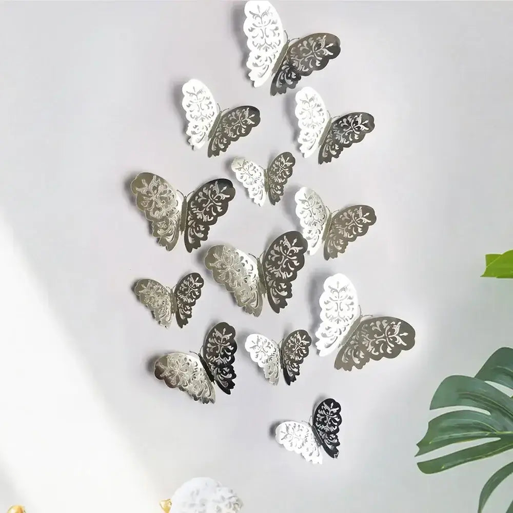 JJYY 12 pegatinas de pared de mariposas huecas 3D para decoración del hogar