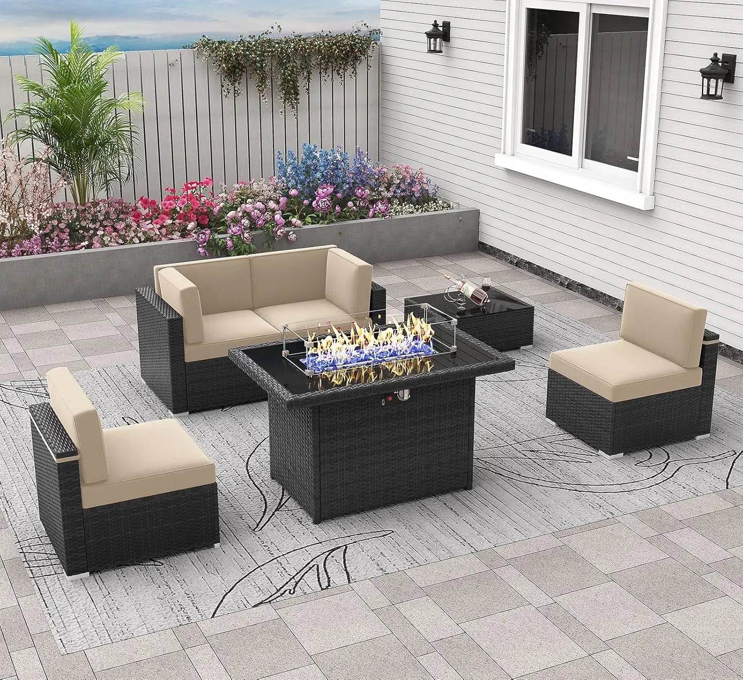Patio Furniture Set Fire Pit Table Outdoor Sectional Sofa - Estalios