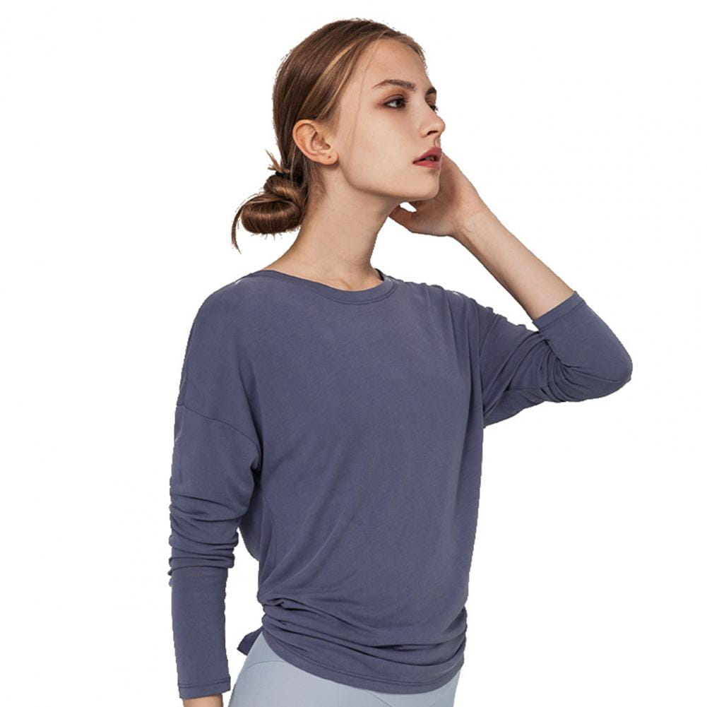 Women T-Shirts Back Cross Round Neck Hollow Out Fitness Sports Top Loose Yoga Clothes Fast Dry Running T-shirt Fitness