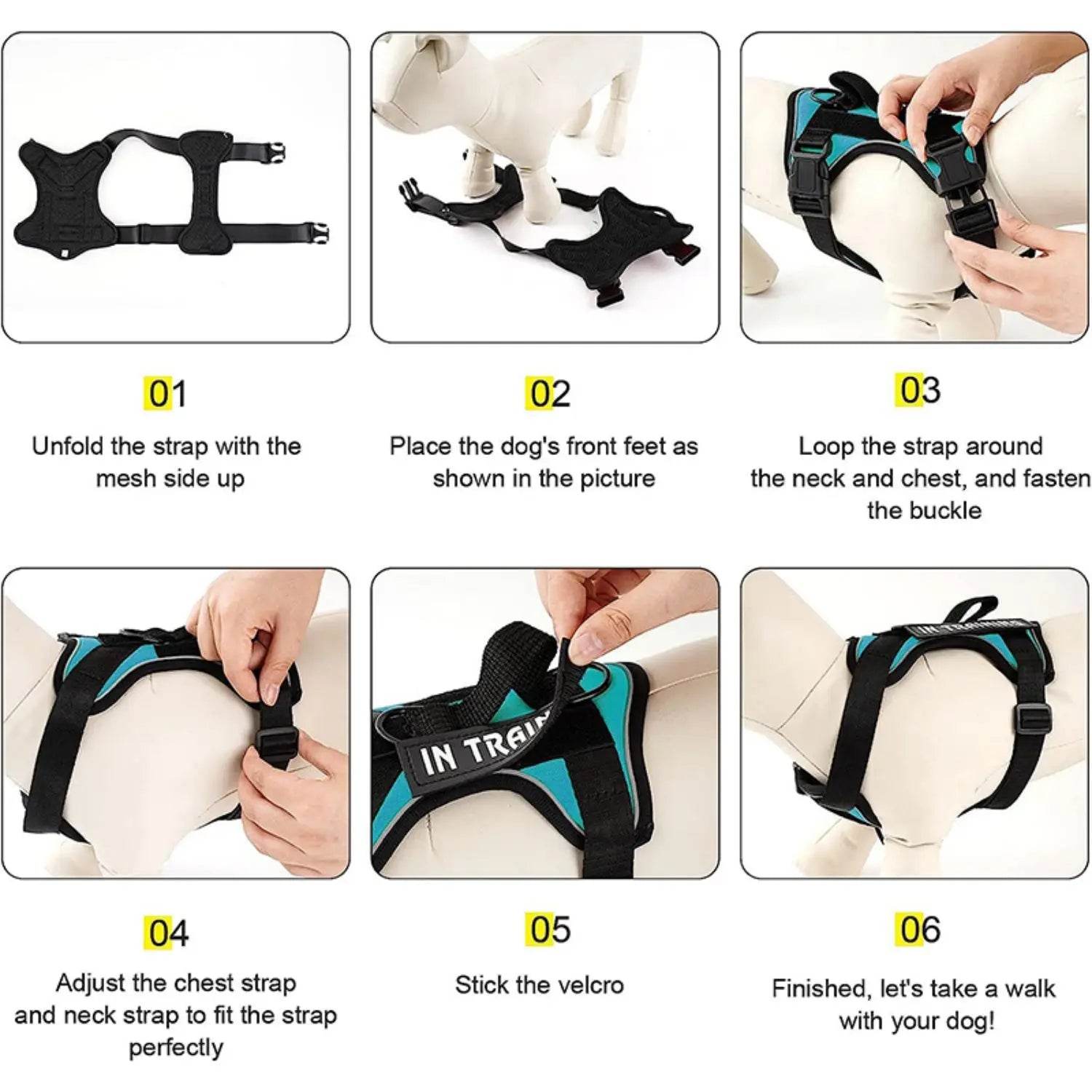 Reflective Service Dog Harness with 5 Patches, Adjustable - Estalios