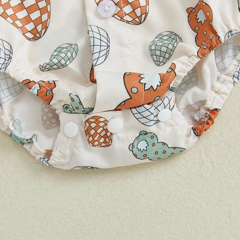 Adorable Infant Easter Outfit with Bunny Pattern Short Sleeve Lapel Collar Bodysuit and Bowtie for Spring and Summer - Estalios