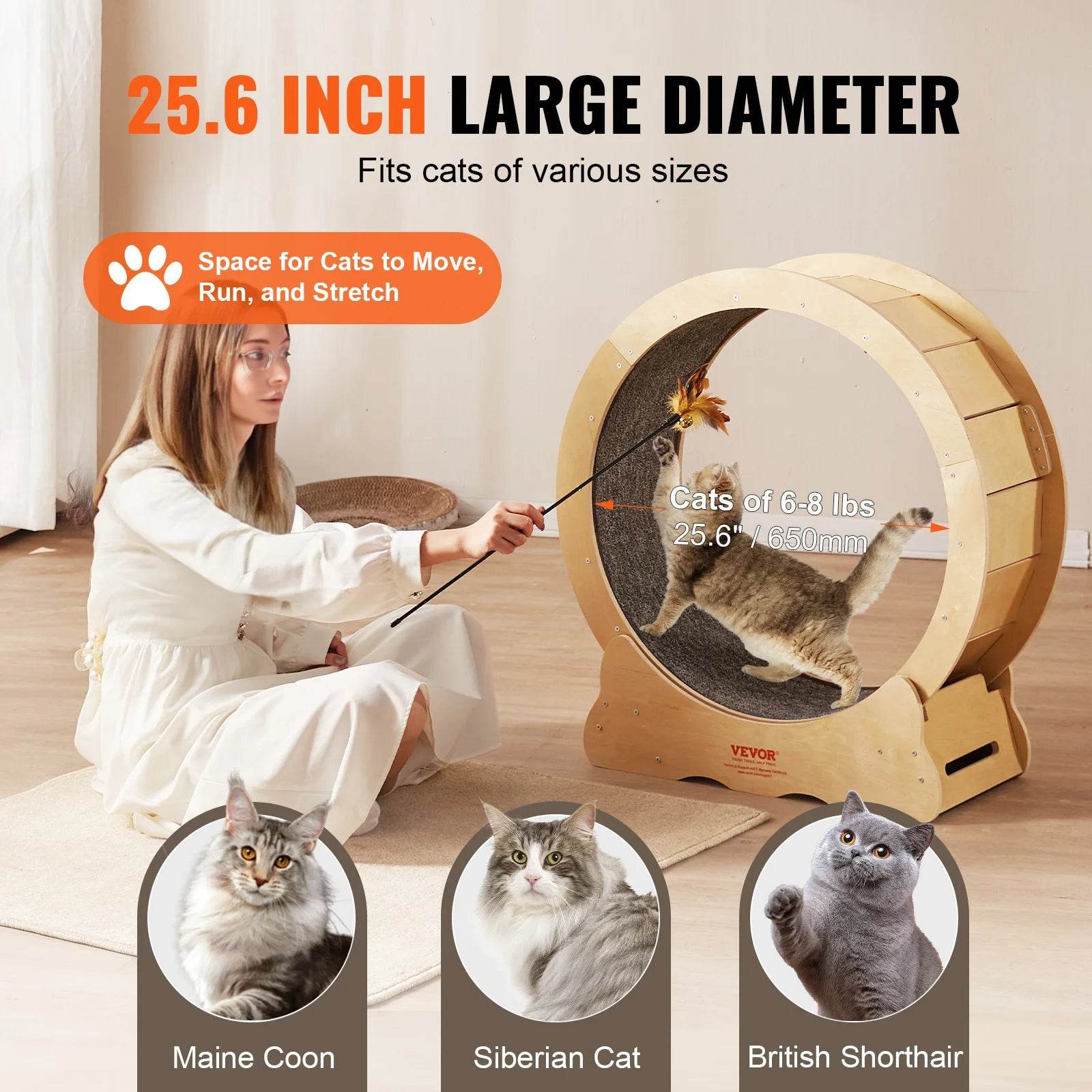 Cat Exercise Wheel Natural Wood Silent Running Treadmill - Estalios