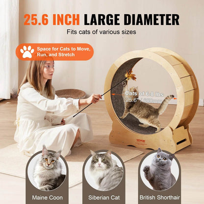 Cat Exercise Wheel Natural Wood Silent Running Treadmill - Estalios