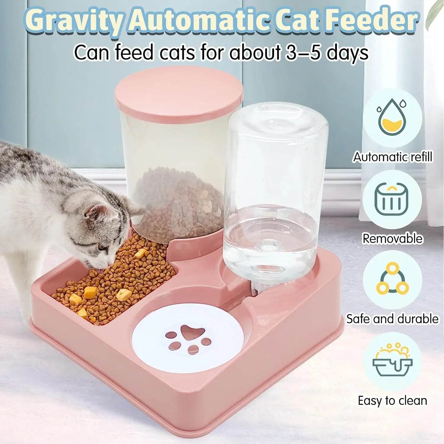 Automatic Cat Feeder Water Dispenser Set 2 In 1 Tilted Feeder - Estalios