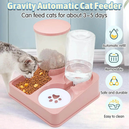 Automatic Cat Feeder Water Dispenser Set 2 In 1 Tilted Feeder - Estalios