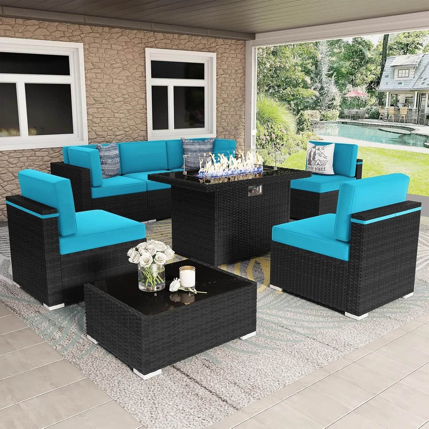 Patio Furniture Set Fire Pit Table Outdoor Sectional Sofa - Estalios