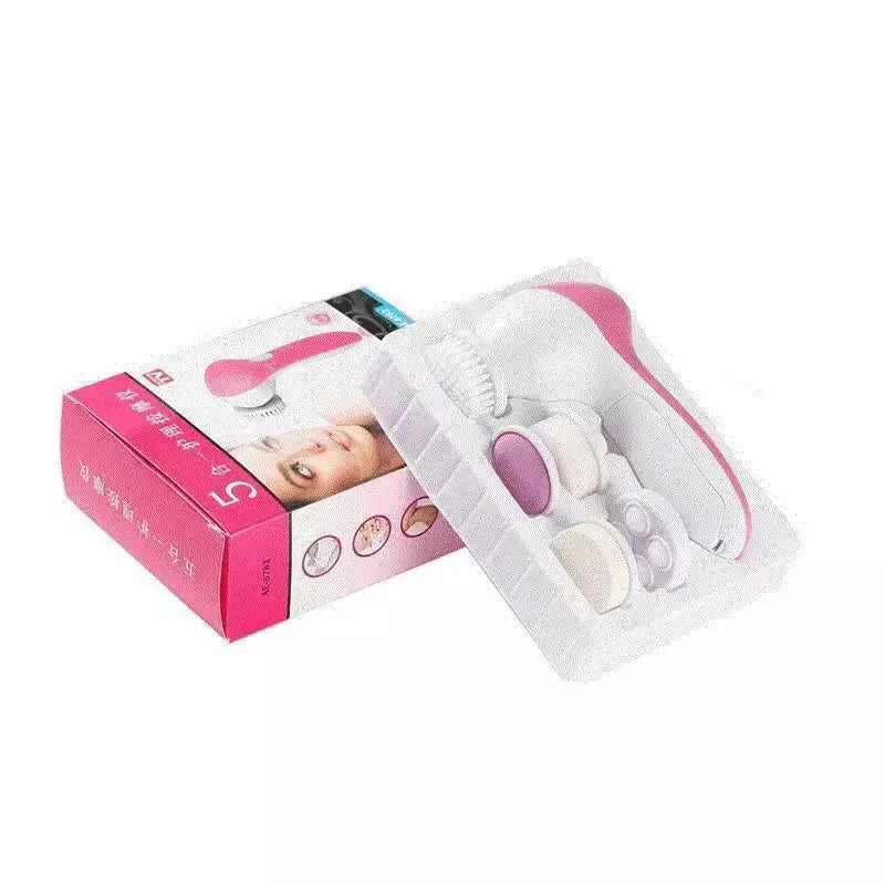 Pink and white facial cleansing brush kit for deep skin care and blackhead cleaning.