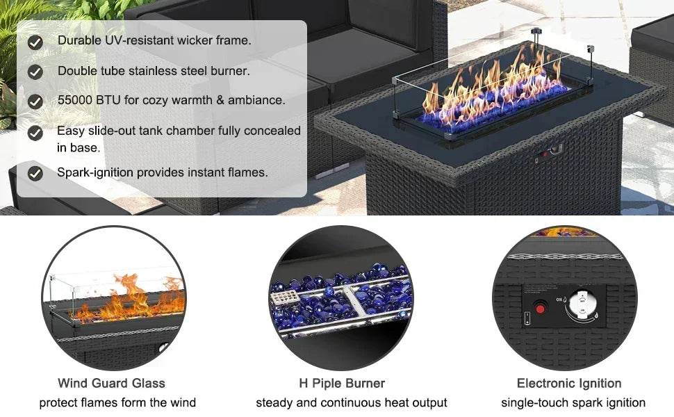 Patio Furniture Set Fire Pit Table Outdoor Sectional Sofa - Estalios