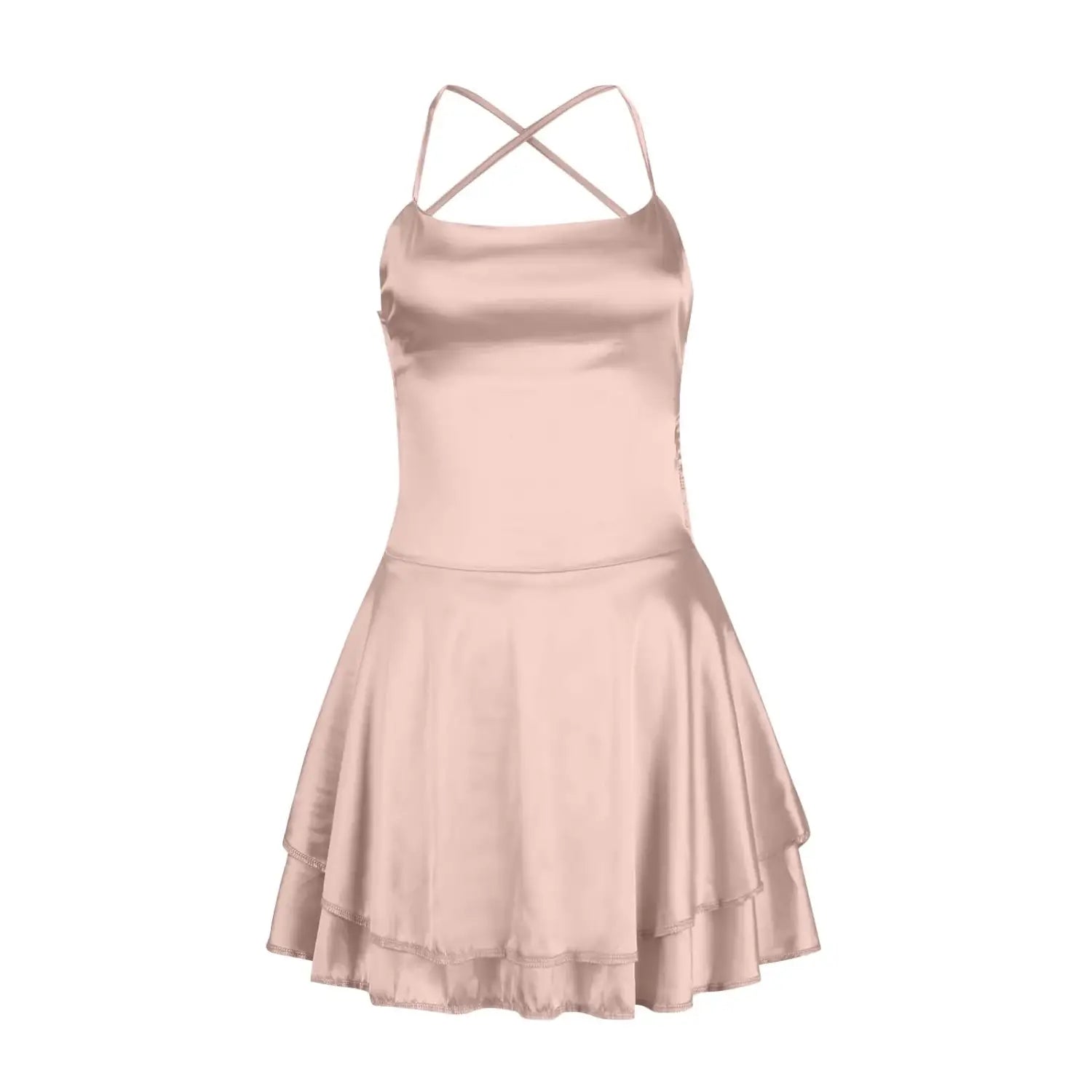 Elegante minivestido de fiesta de satén de seda con espalda descubierta para mujer