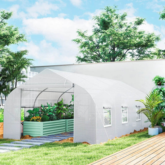 20' X 10' X 7' Greenhouse Large Walk-In Gardening White - Estalios