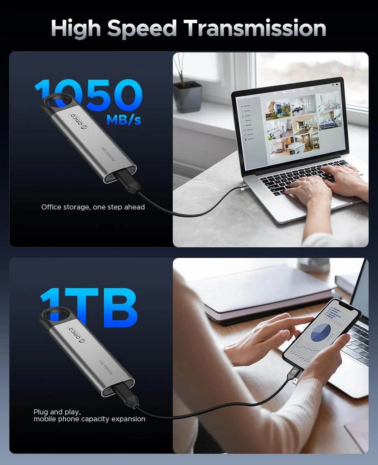 ORICO C10 1TB External SSD Up to 1050MB/S Portable Drive - Estalios