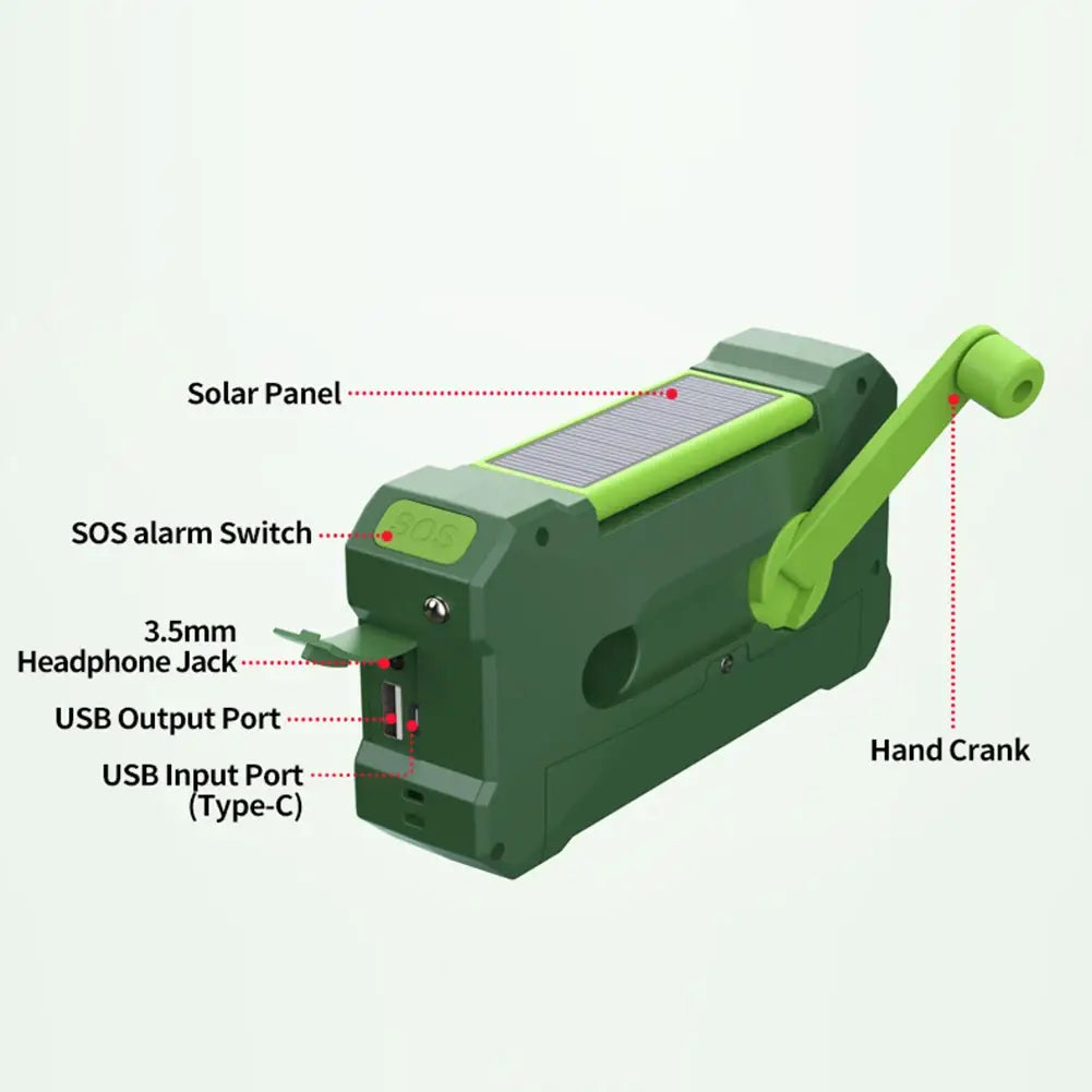 12000mAh Hand Crank Solar Power Radio Portable AM/FM/NOAA Weather Radio with LED Flashlight Power Bank Outdoor