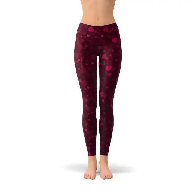 Sizzling Burgundy Heart Leggings for Bold Style.
