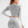 Sporty Chic Gray Pink Crop Set for Active Comfort - Estalios