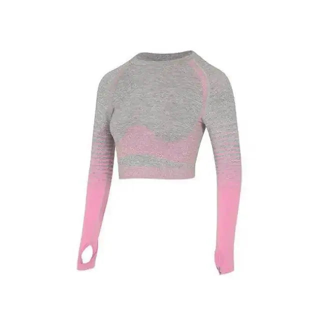 Sporty Chic Gray Pink Crop Set for Active Comfort - Estalios