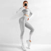 Sporty Chic Gray Pink Crop Set for Active Comfort - Estalios