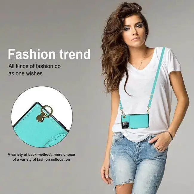 Stylish Turquoise Zipper Wallet Case with Crossbody Strap - Estalios