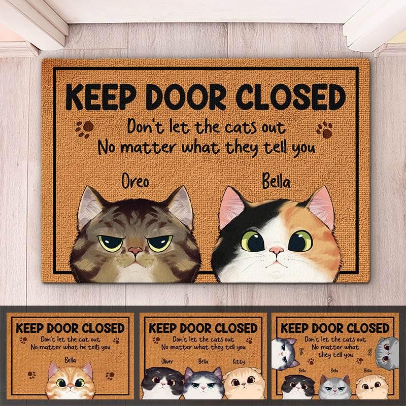 Cat Personalized Decorative Mat - Keep The Door Closed Sign - Estalios
