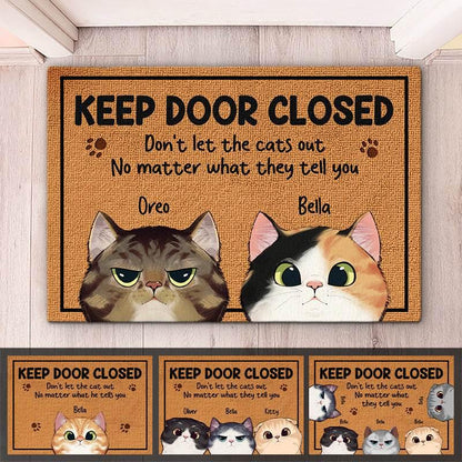Cat Personalized Decorative Mat - Keep The Door Closed Sign - Estalios