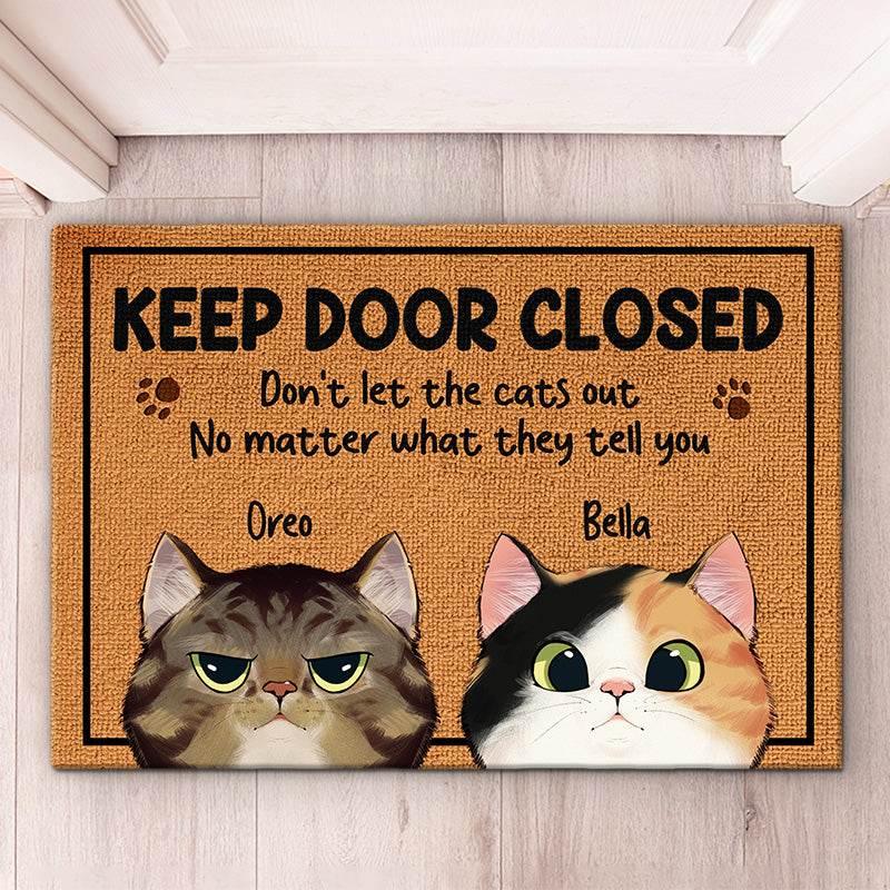 Cat Personalized Decorative Mat - Keep The Door Closed Sign - Estalios