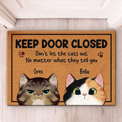 Cat Personalized Decorative Mat - Keep The Door Closed Sign - Estalios