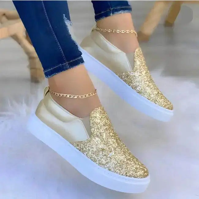 Trendy Glitter Slip-On Sneakers for Women in Black Rose Gold - Estalios