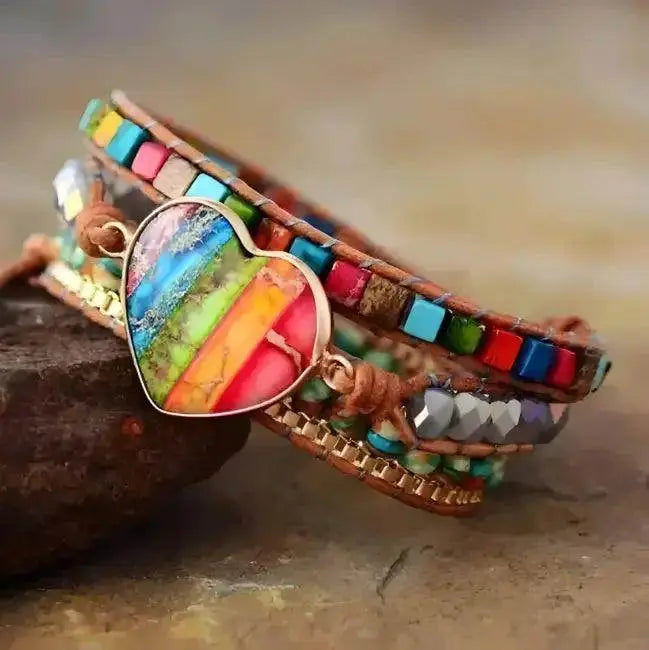 Vibrant Colorful Wrap Bracelet with Heart Charm for Style.