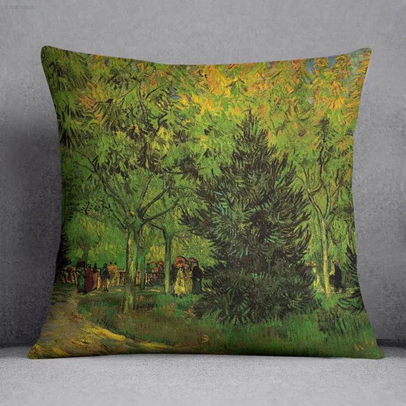 A Lane in the Public Garden at Arles by Van Gogh Cushion Cover - Estalios