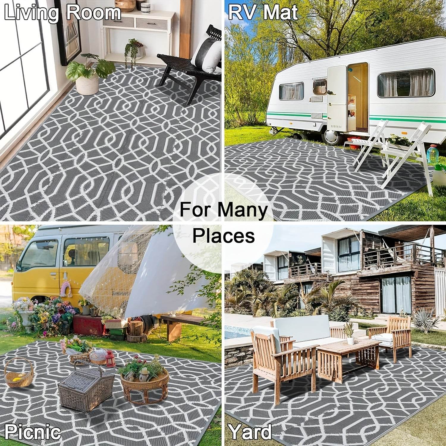 Waterproof Reversible Outdoor Rug For Patios and Camping - Estalios