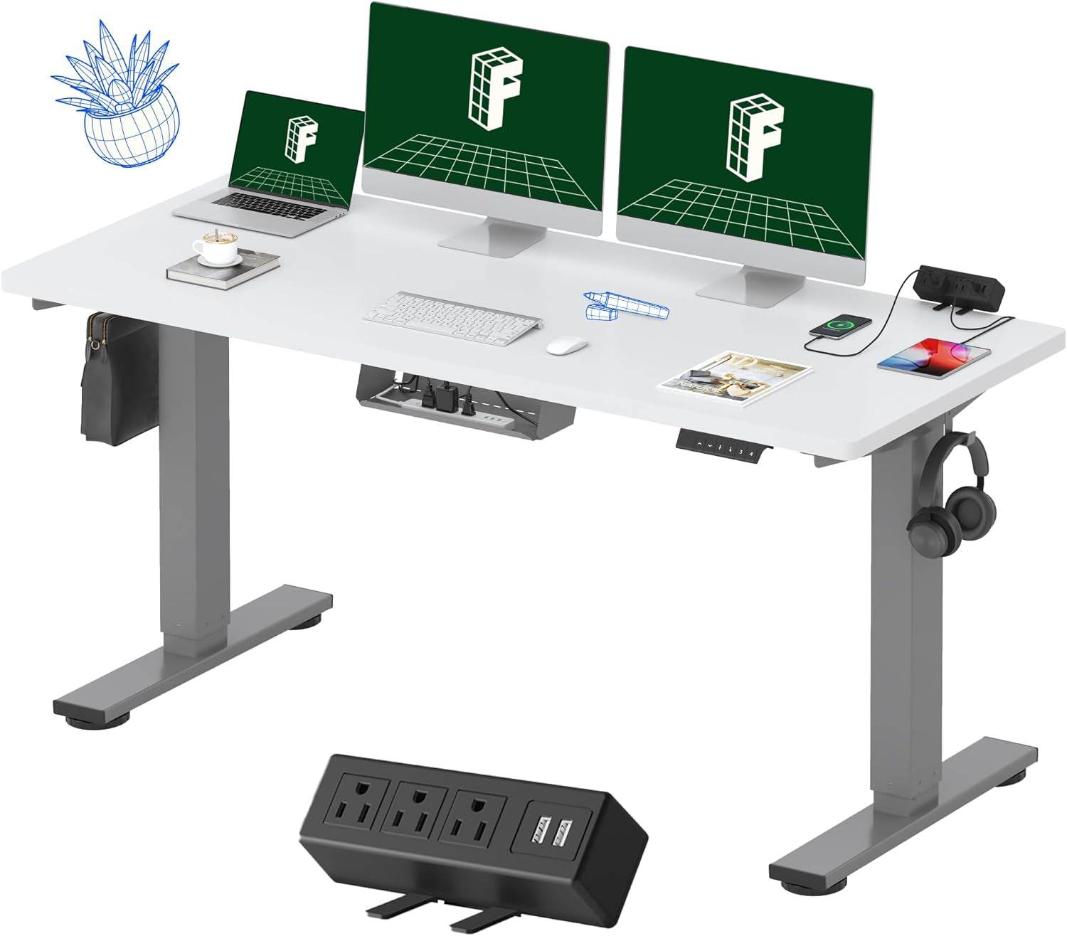 EN2 Height Adjustable Electric Standing Desk with Power Strip - Estalios