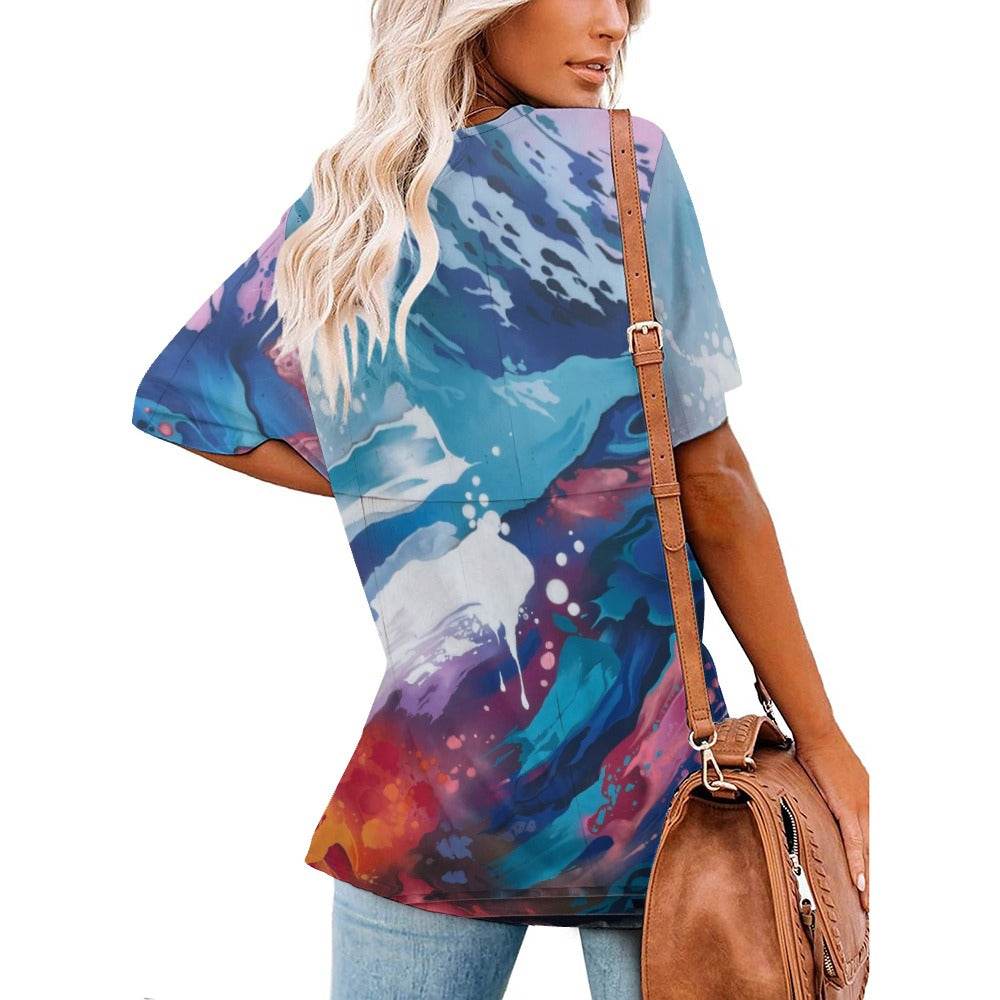 Ice Silk New V Neck Short-sleeve Women Shirt for All Seasons - Estalios