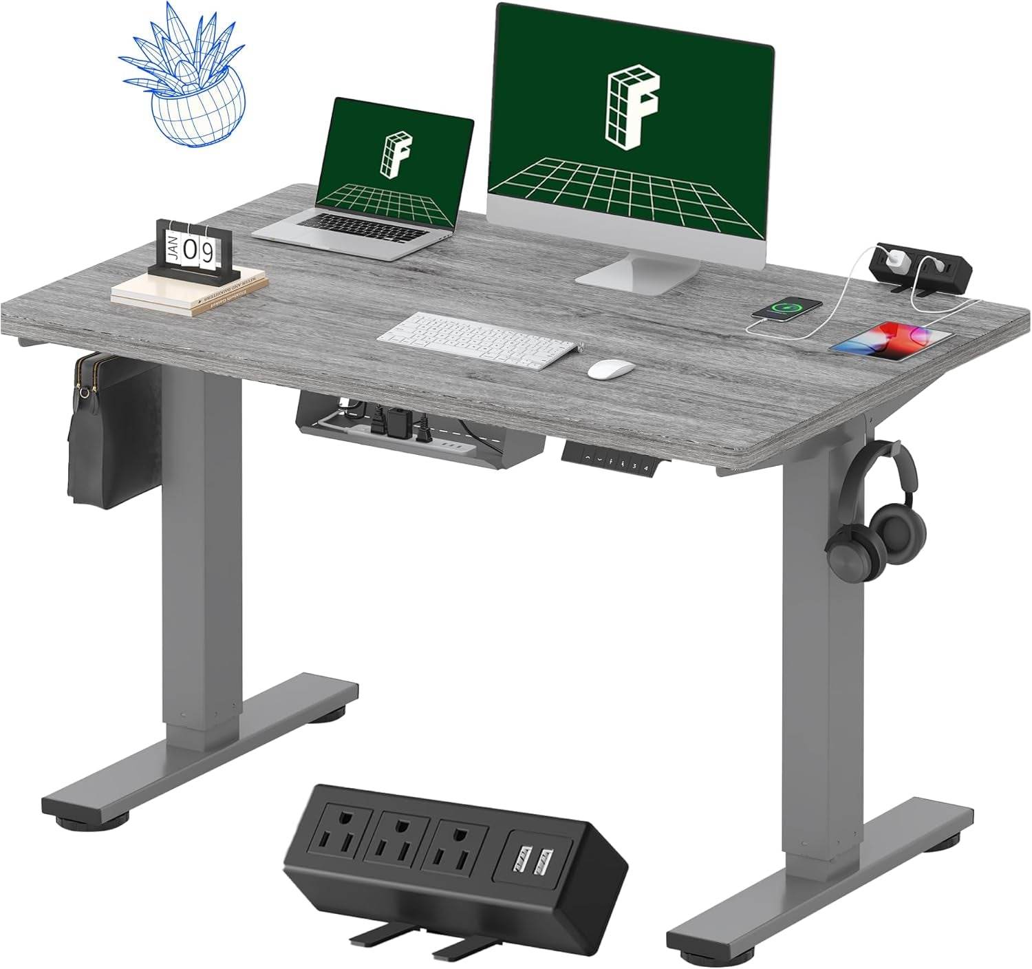 EN2 Height Adjustable Electric Standing Desk with Power Strip - Estalios