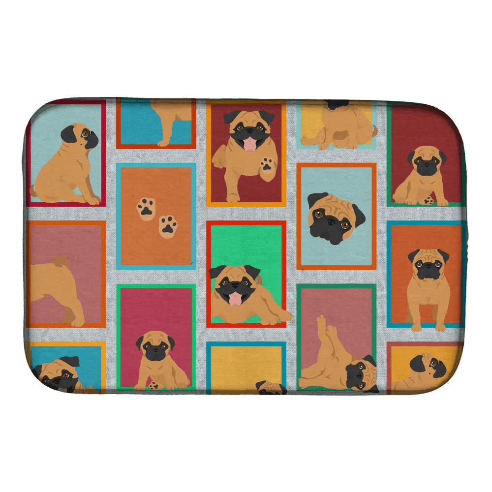 Absorbent Lots of Apricot Pug Dish Drying Mat 14x21 - Estalios