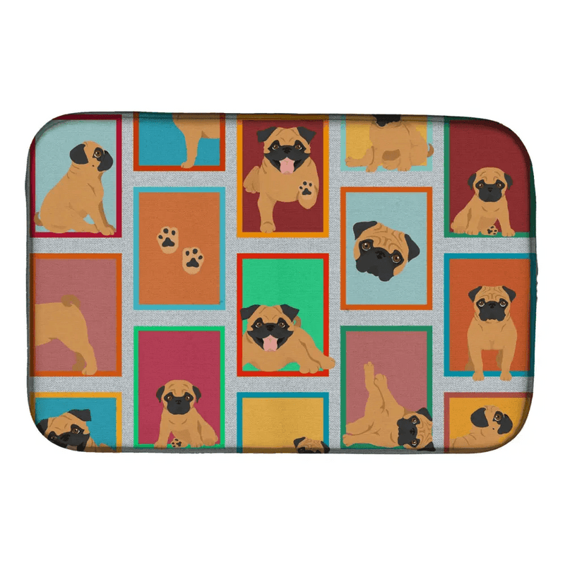 Absorbent Lots of Apricot Pug Dish Drying Mat 14x21 - Estalios
