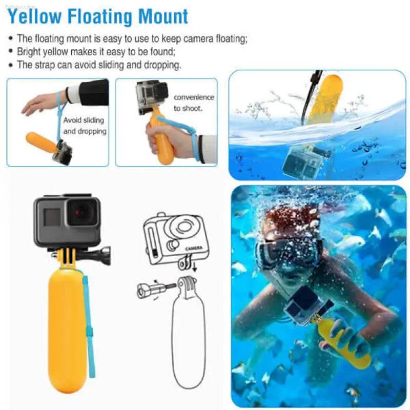 Yellow floating camera mount.
