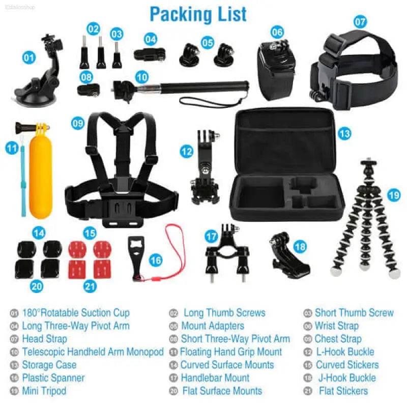 Action camera accessory kit.