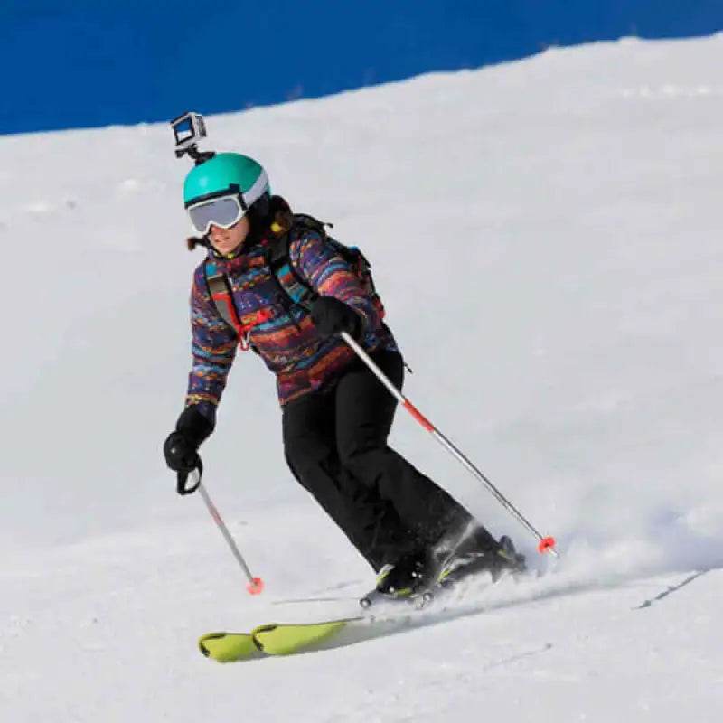 Skier with helmet camera.
