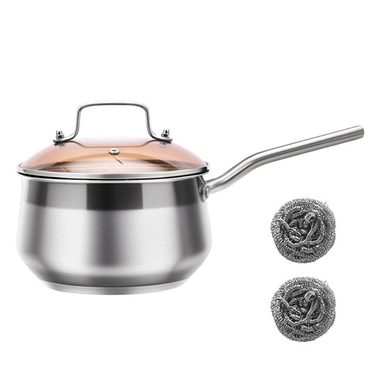 Non-Stick Stainless Steel Saucepan With Lid, 2.85QT - Estalios