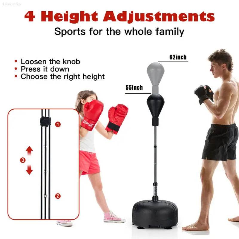 Adjustable Freestanding Punching Bag with Boxing Gloves - Estalios