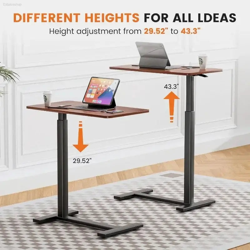Rustic Brown Overbed Rolling Table - Adjustable Mobile Bedside Desk for Home & Hospital Use